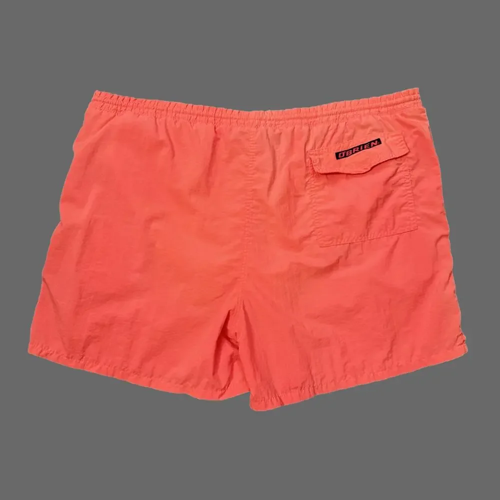 O’Brien VTG 80s 90s Neon Pink Orange Swim Trunks Size 39